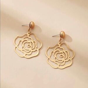 Floral Charm Drop Earrings light gold